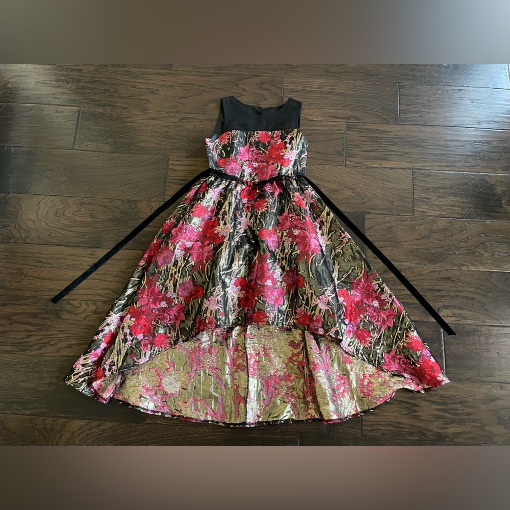 Rare Editions Big Girl's High Low Dress Pink Black Floral Size 10